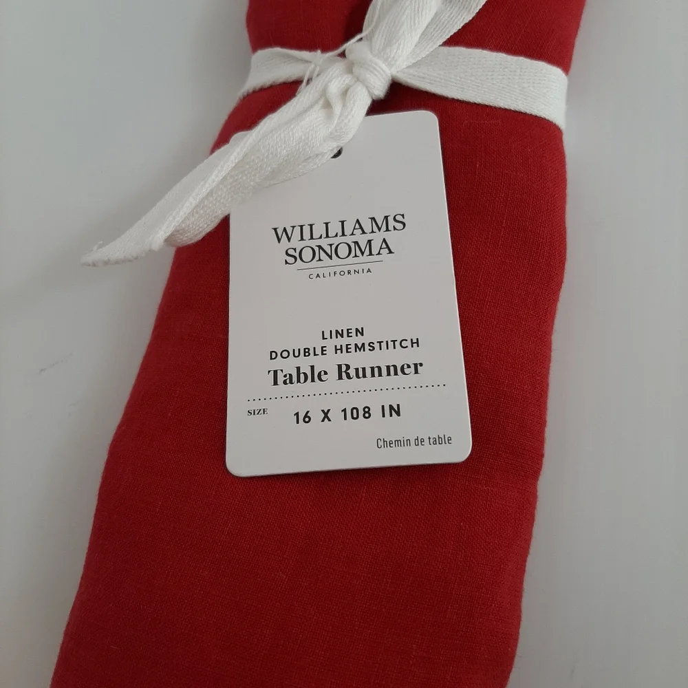 Williams Sonoma Linen Double Hemstitch Table Runner